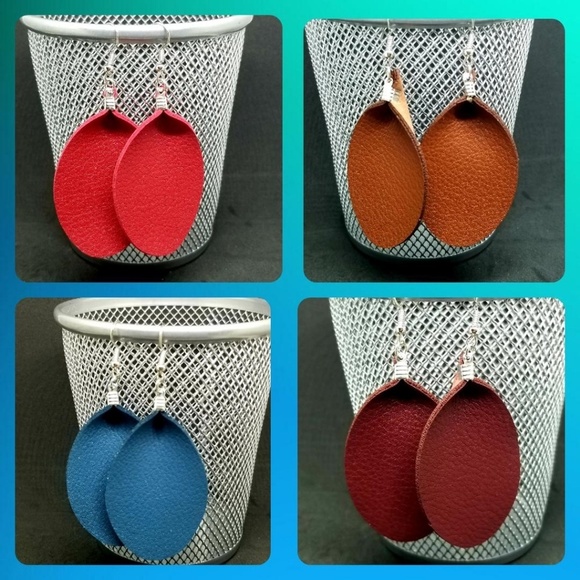 Leather "Leaf/Teardrop" Dangle Earrings - Picture 2 of 4